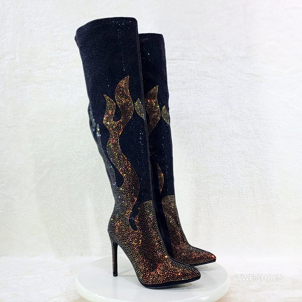 Mata Shoes Black and Gold Over the Knee Boots